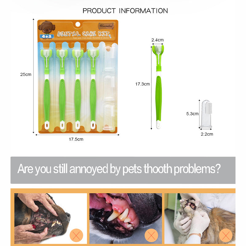 Pet Silicone Finger Toothbrush Dog Three-Head Toothbrush