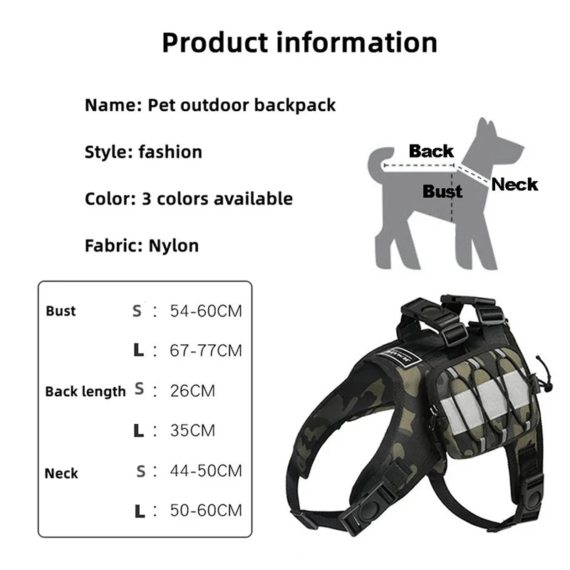 Tactical Dog Harness Backpack Nylon Pet Training Vest with Self Carry Backpack Dog Harness for Small Medium Big Dogs