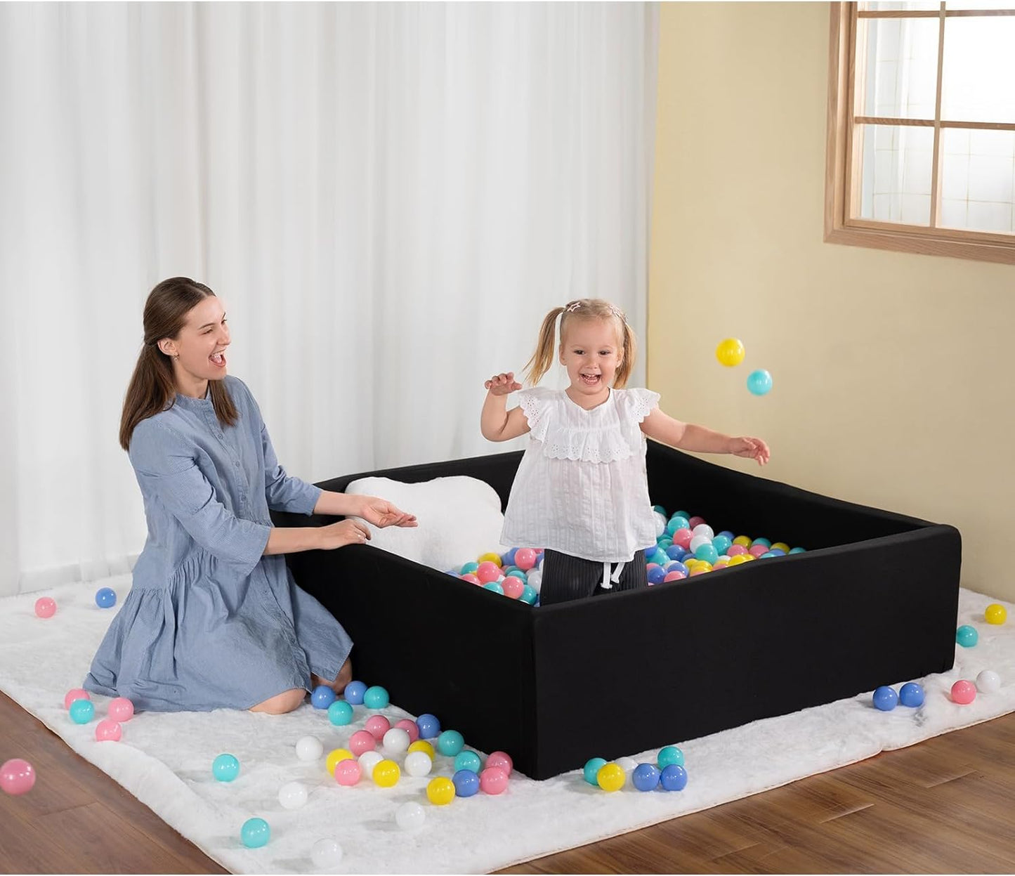 Extra Large Square Foam Ball Pit for Toddler, 47"X47"X14" Soft Ball Pit Poool with Removable Cover, Indoor Memory Sponge Ball Playpen without Balls - Black