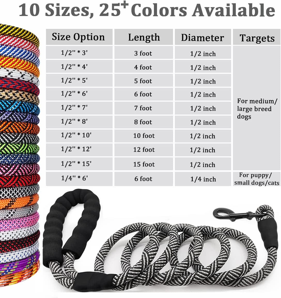  6ft Heavy Duty Rope Dog Leash, Soft Padded Handle 