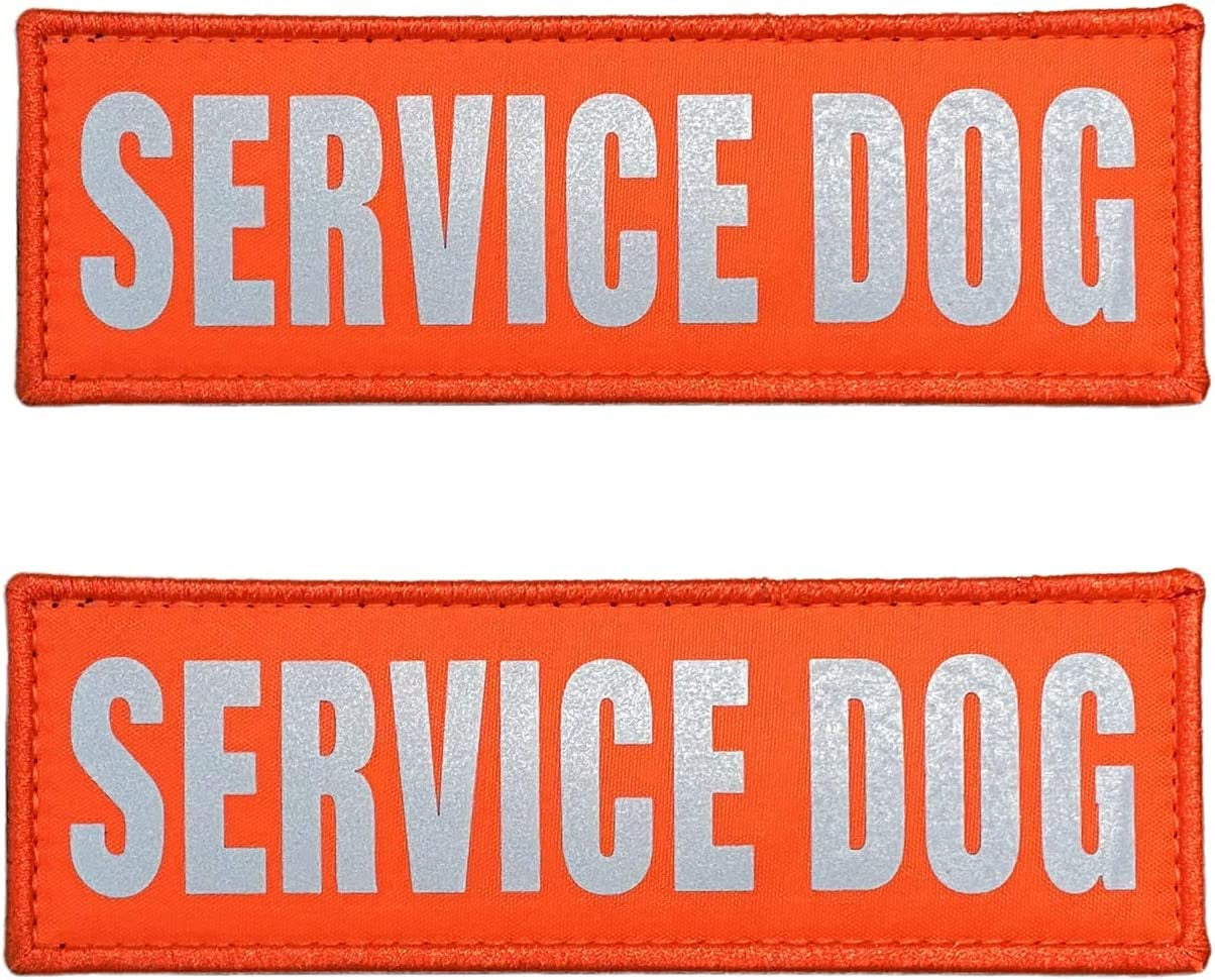 Orange Reflective Dog Patches 2 Pack Service Dog,In Training,Do NOT Pet,Patches with Hook and Loop for Vests and Harnesses (Service Dog, 5X1.5 Inch)