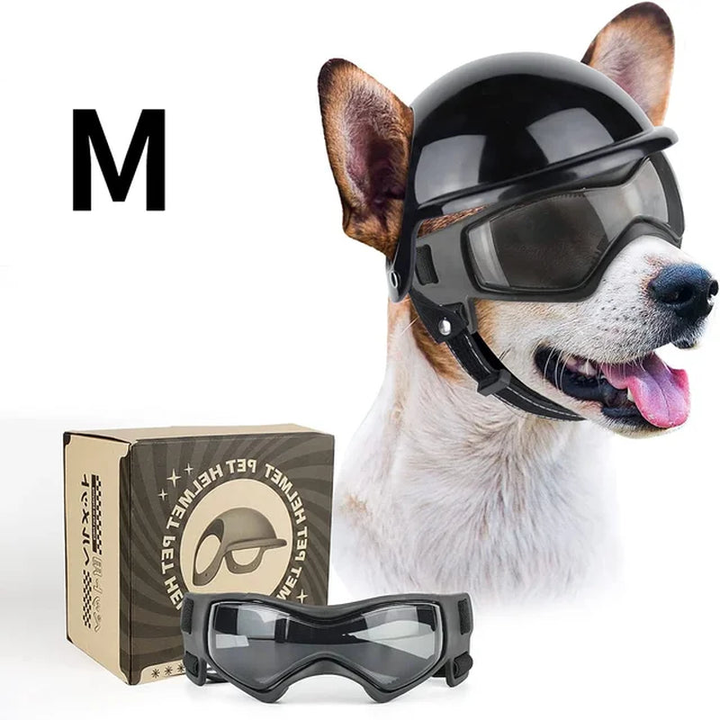  Set of Dog Helmet with Dog Goggles, Dust Wind UV Protection Doggles Dog Motorcycle Helmet