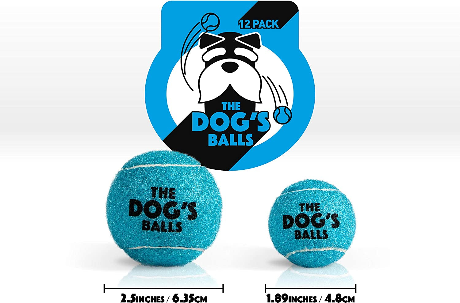 , Dog Tennis Balls, 12-Pack Blue, 2.5 Inches Diameter Dog Toy, Strong Dog & Puppy Ball for Training, Play, Exercise & Fetch