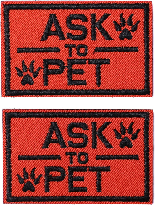 2 Pieces Patches Ask to Pet Dog Patches, Tags for Hook and Loop Patches Vests and Harnesses for Dogs, Orange