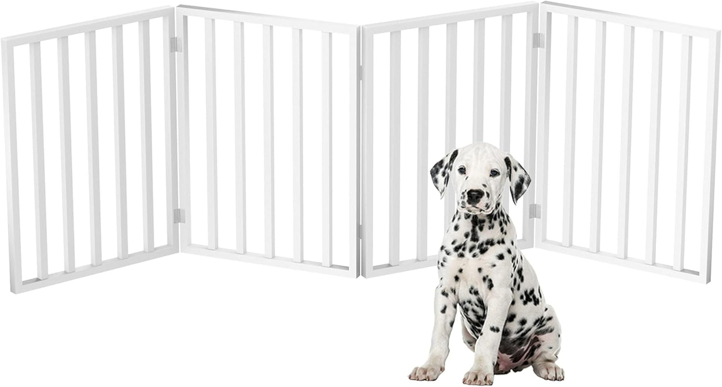 Pet Gate - 4-Panel Indoor Foldable Dog Fence for Stairs, Hallways or Doorways - 72X24-Inch Retractable Wood Freestanding Dog Gates by  (White)