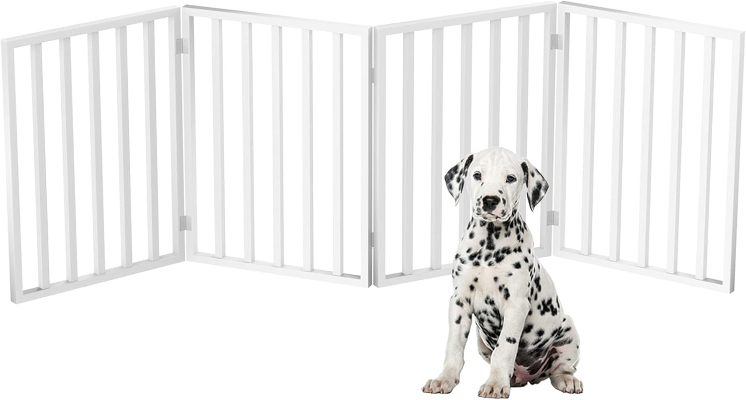 Pet Gate - 4-Panel Indoor Foldable Dog Fence for Stairs, Hallways or Doorways - 72X24-Inch Retractable Wood Freestanding Dog Gates by  (White)