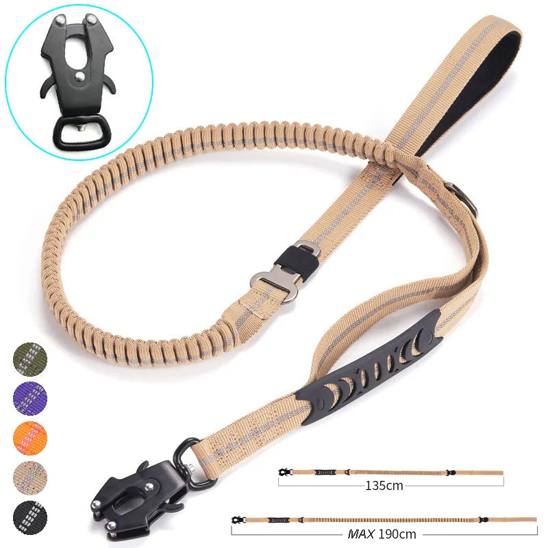 Heavy Duty Tactical Bungee Dog Leash No Pull Dog Leash Reflective Shock Absorbing Pet Leashes with Car Seatbelt for Large Dogs