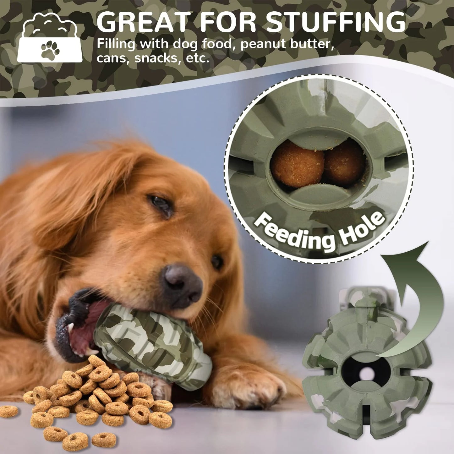 Dog Toys for Aggressive Chewers Natural Rubber, Indestructible Chew Toys for Large Medium Dogs, Fun to Chew, Chase and Fetch (Camo Color)