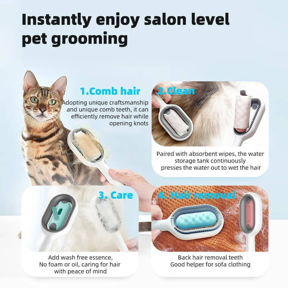 Double Sided Pet Cleaning Hair Removal Comb Long Hair Cat Dog Grooming Brush with 100Pcs Cotton Tissue Kitten Brush Pet Supplies